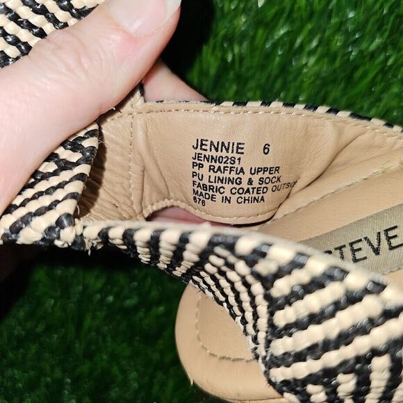 Steve Madden Sandals Womens 6 Jennie Espadrille Strappy Black Wedge Heels zebra - Picture 7 of 8